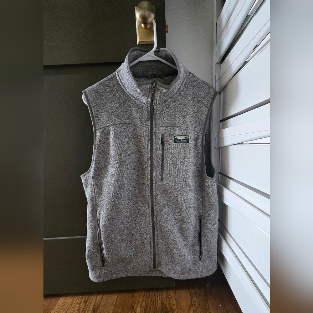 LL Bean Mens Gray Fleece Lined Vest Like New Size Medium